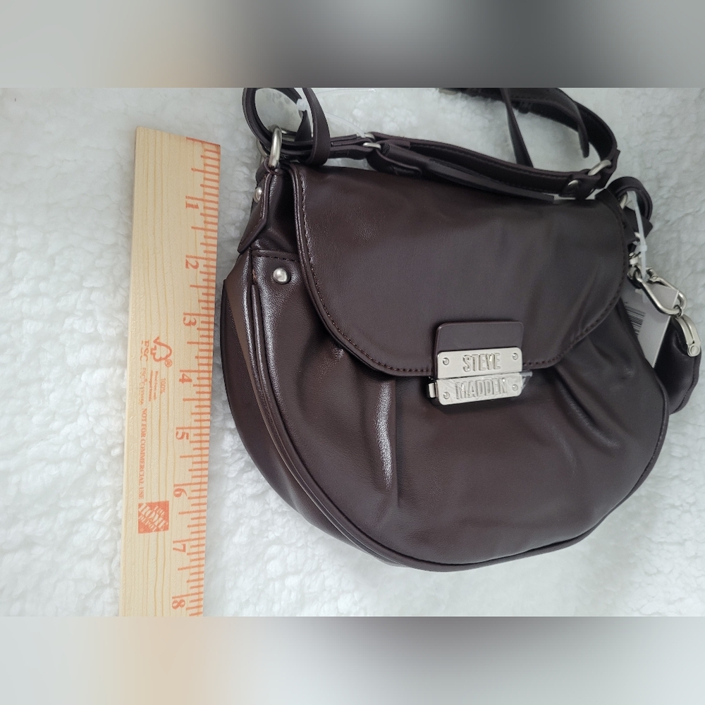 Steve Madden Brown Faux Leather Y2K Style Crossbody Bag Edgy Moto Chic NWT - Picture 10 of 10